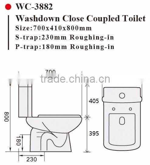 Two-Piece Washdown Watermark Toilet S/P Trap with GEBERIT or R&T Fitting Soft Cover, Australian Standard WELS WC-6002