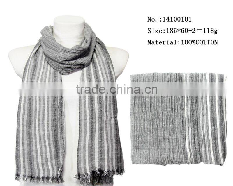 100% cotton scarf long stripes crumpled design lady scarfs winter warm scarves