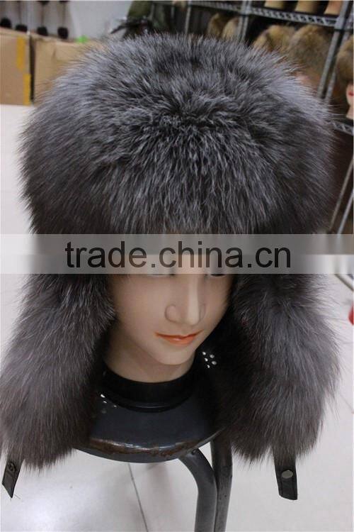 natural color silver fox fur bomber hats winter whole leather fox fur hat