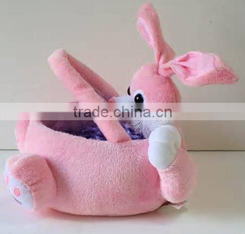 wholesale easter rabbit basket/prink bunny basket/easter plush rabbit baskets