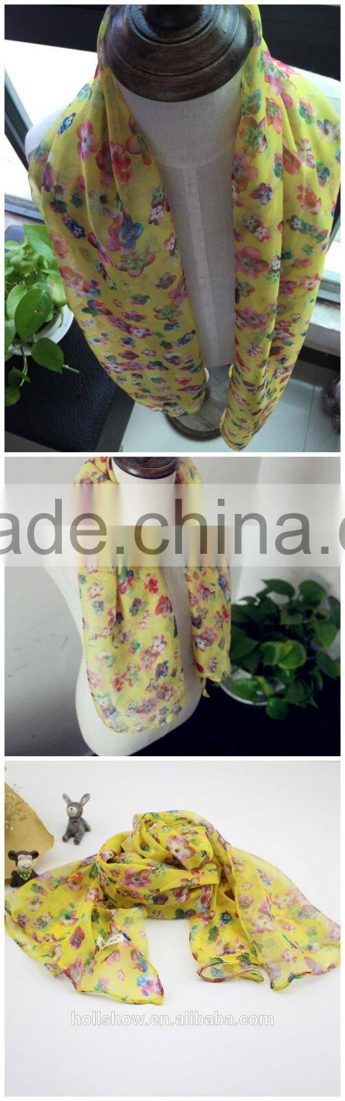 Hot Selling Charm Beautiful Small Flower Printed Polyester Long Fashion Girls Scarf