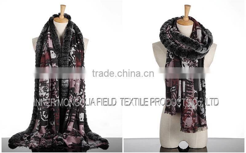 Wholesale wool scarf with rex rabbit fur