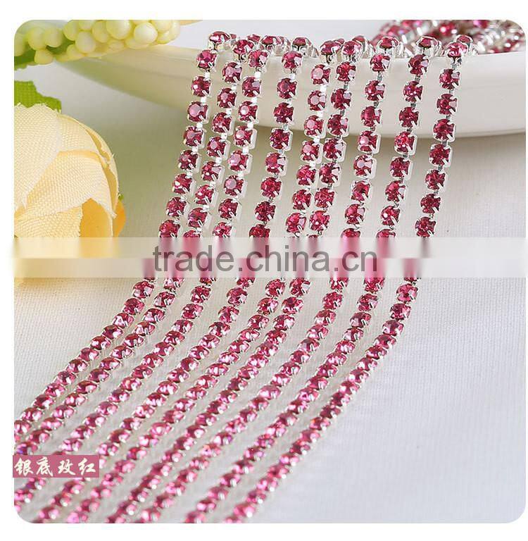 Turquoise SS6 to SS38 Silver Plating Wholesales AAA Quality Shinny Close Crystal Cup Claw Rhinestone Chain for Jewelry Cheapest