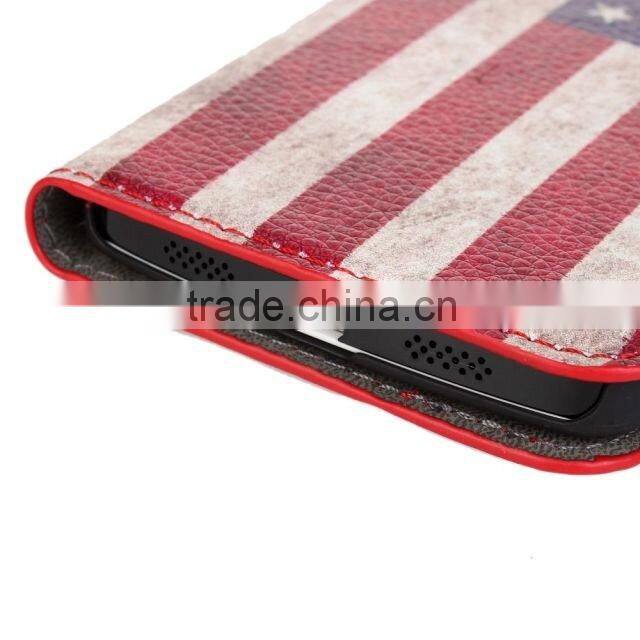 Wholesale price Flag leather cover case with card slots For HTC One mini M4