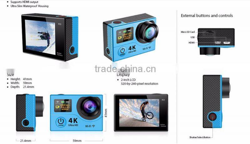 2016 best price! 4K Video Dual Screen WiFi Waterproof Sport Camera--DV-25