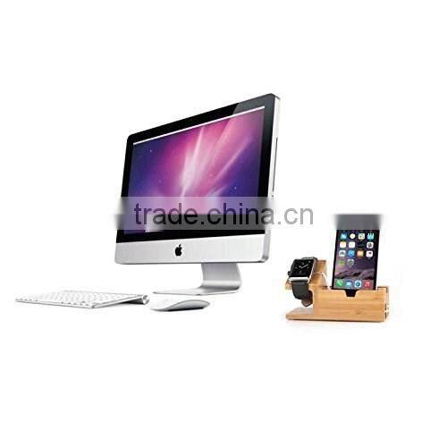 Keno Bamboo Wood Charging Stand with 3 USB Port Charging Mount Holder for Apple Watch and for iPhone 4S 5 5S 6 6 Plus