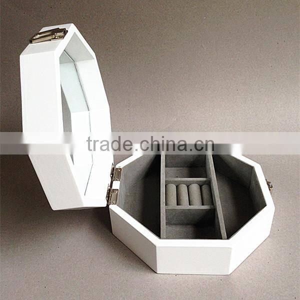 wholesale new design wood box white hexagon mirror jewelry case