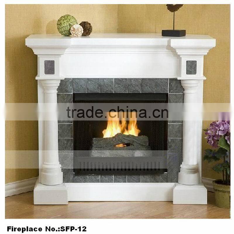 White Marble French Stone Decorate Corner Fireplace Mantel