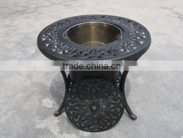 Charcoal Wood Burning Round Cast Aluminum Metal Outdoor Patio Garden Home Yard 4 Seat Barbecue Table Chair Set