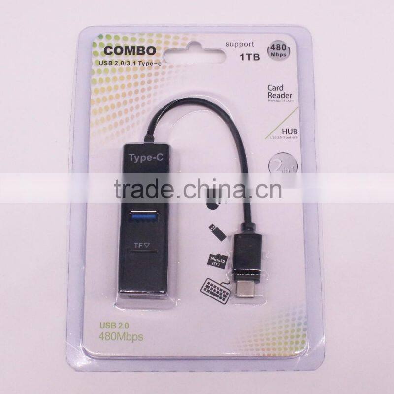 USB 3.1 Type-C Hub with 3 Ports USB 2.0 and Card Reader for the latest USB C laptop