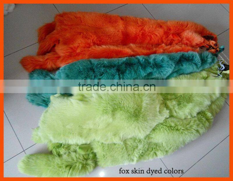 Fox fur skins dyed in different colors