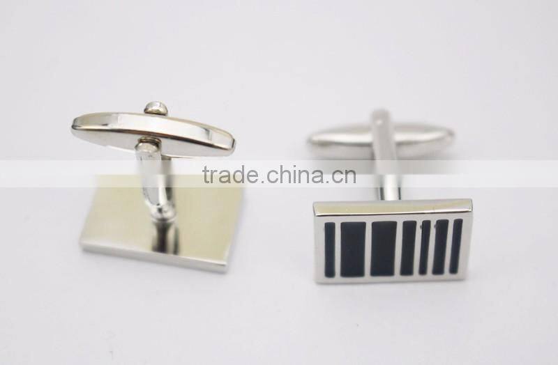 Silver Plated Copper Rectangle Black Enamel Cuff Links