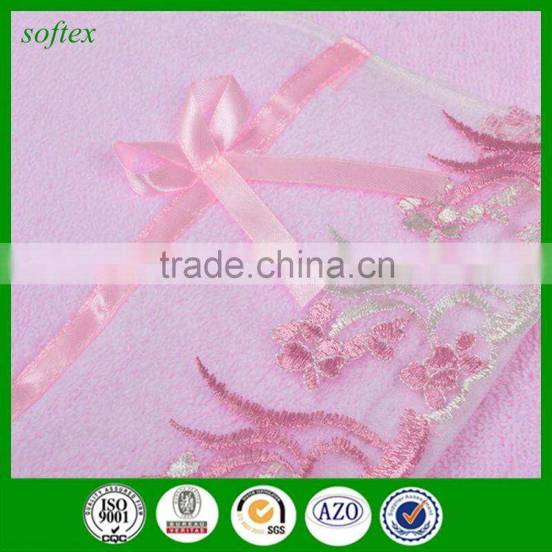100% cotton fashion solid color embroidery pink lace towel