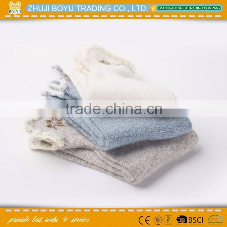 BY-161201 Angora material Ladies angora socsk casual socks for winter with striped pattern