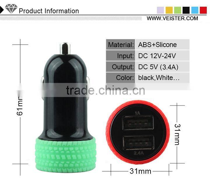 black and colorful cheap tire shape dual port usb car charger