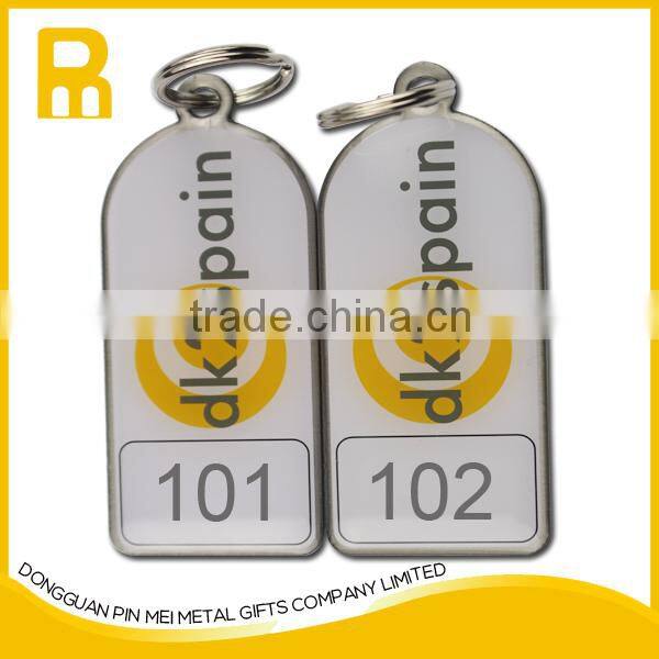 Hotel ID room number key chain with high quality metal printed customized logo