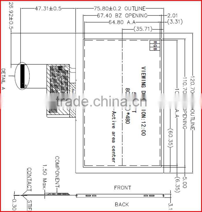 5inch 800*480 RGB interface 800nits sunlihgt readable screen display