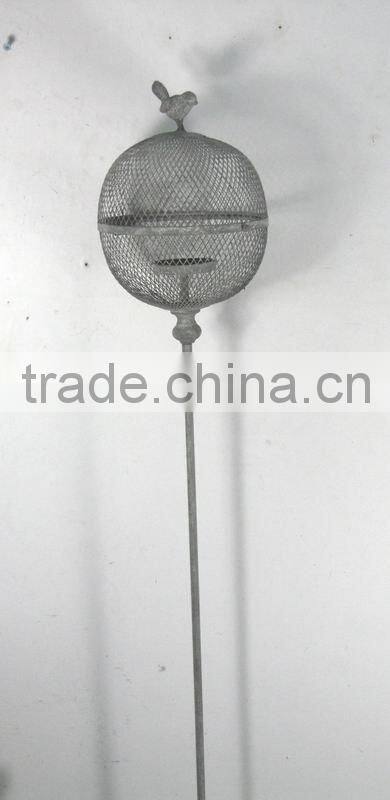 090270F- sphere metal wire candle lantern w/finch