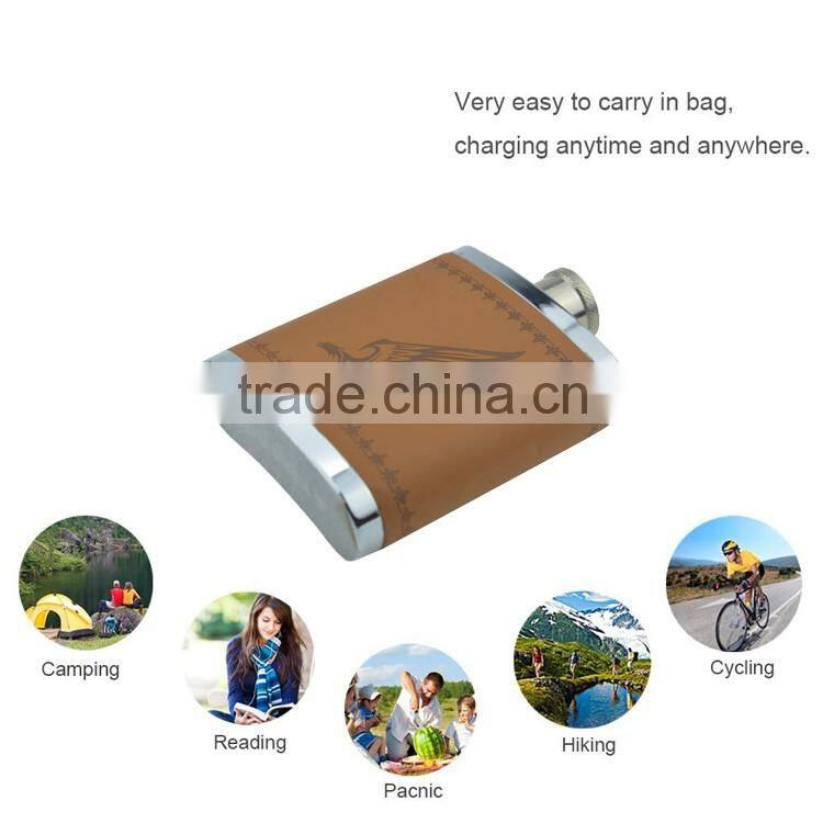 2016 Sale promotion led indicate and faux leather CE ROHS power bank/10800mah flask power bank with electronic products