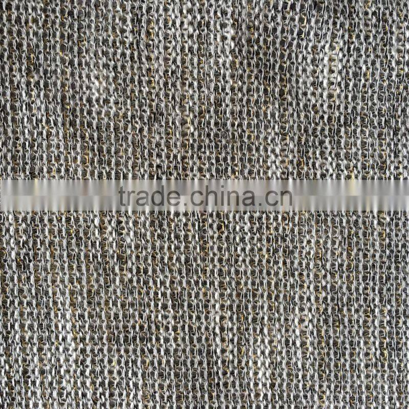 rayon polyester spandex metallic knit fabric, golden yarn dyed knit sweater fabric for clothes