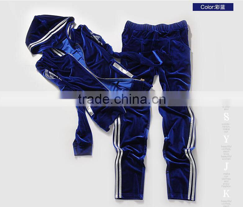 Classic polyester winter fitness sportswear velvet blue colored sportswear