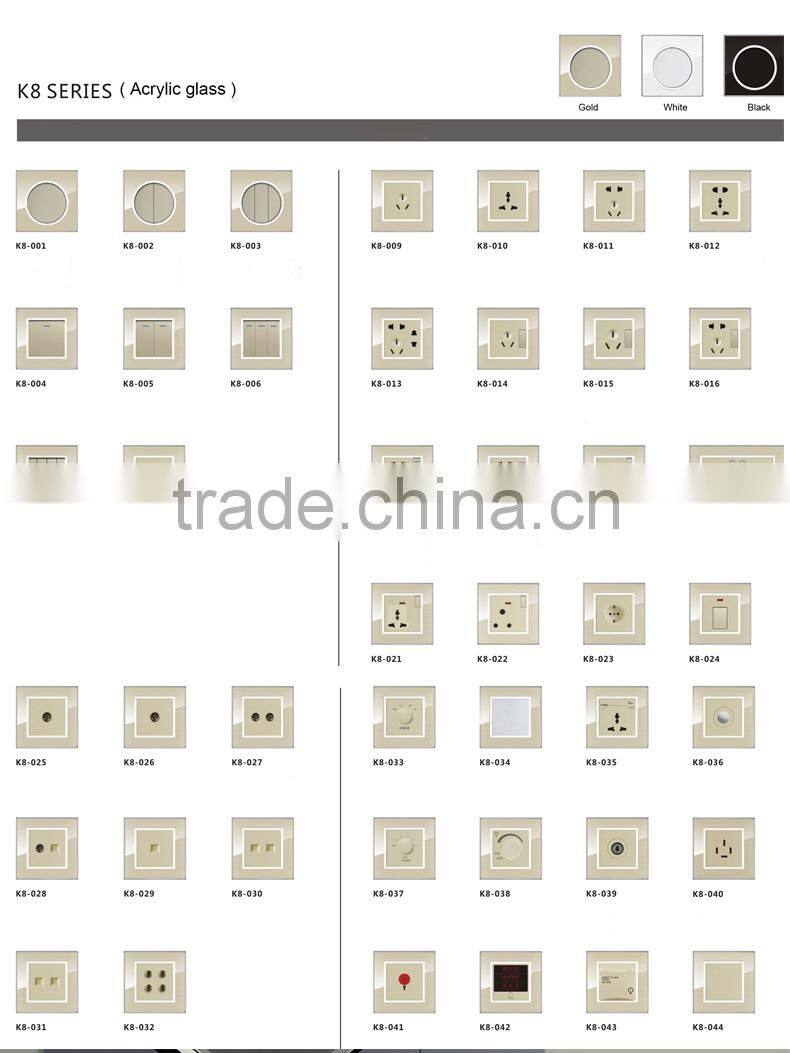 New Design Wallpad Black Waterproof Acrylic Glass 110~250V 1Gang Switch and Electric 3 Pin Austrilia Wall Socket