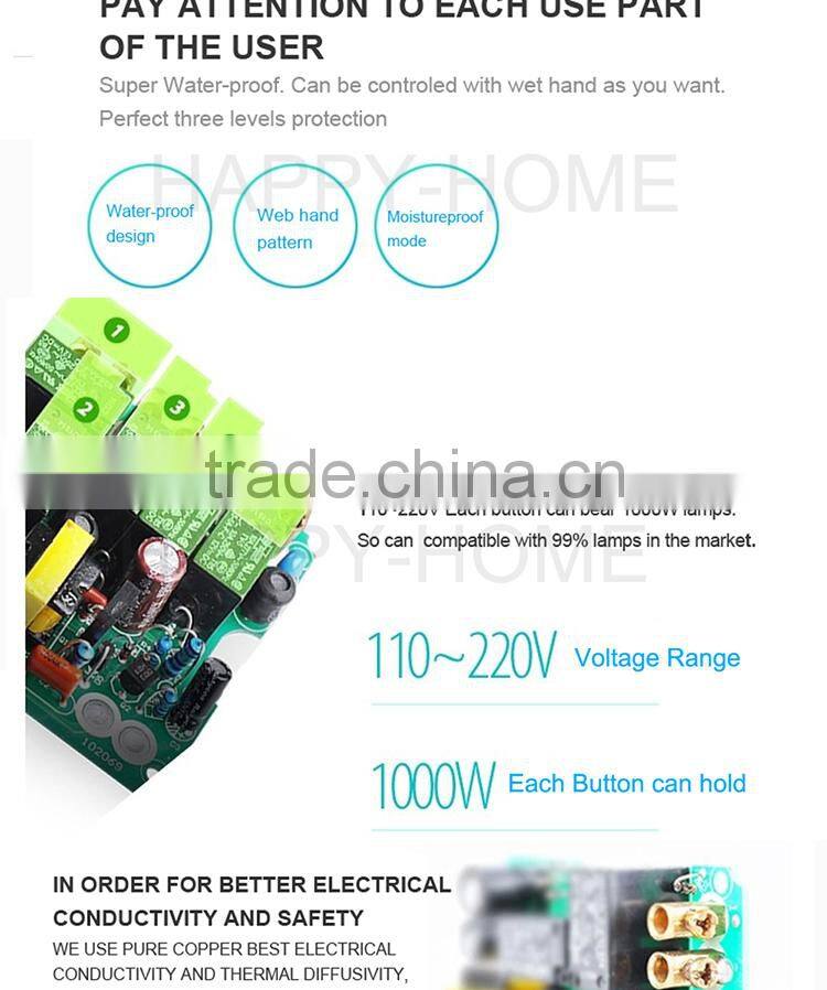 New Wallpad Pink LED Waterproof UK Crystal Glass 110~250V 4 gang 1 way Sensor Touch Screen Light Control Wall Switch