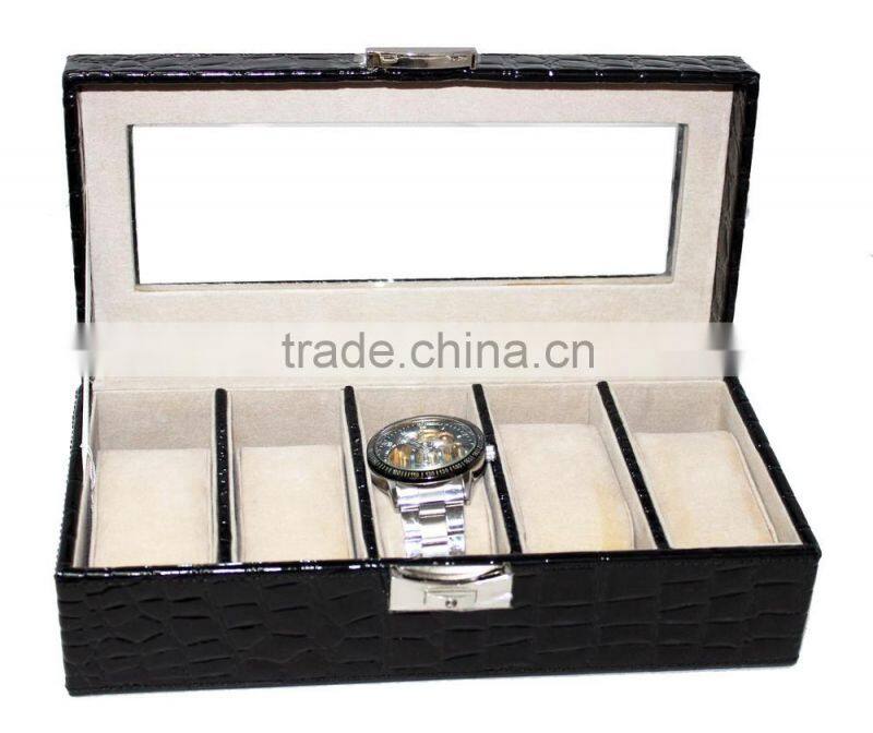 Customized Faux Leather Watch Box/Plastic watch case for 5 watches