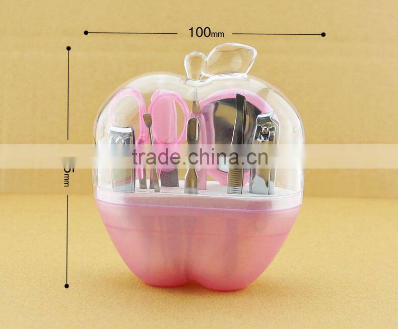 2016 wholesale cheap promotion gift 9pcs/set apple shape manicure set
