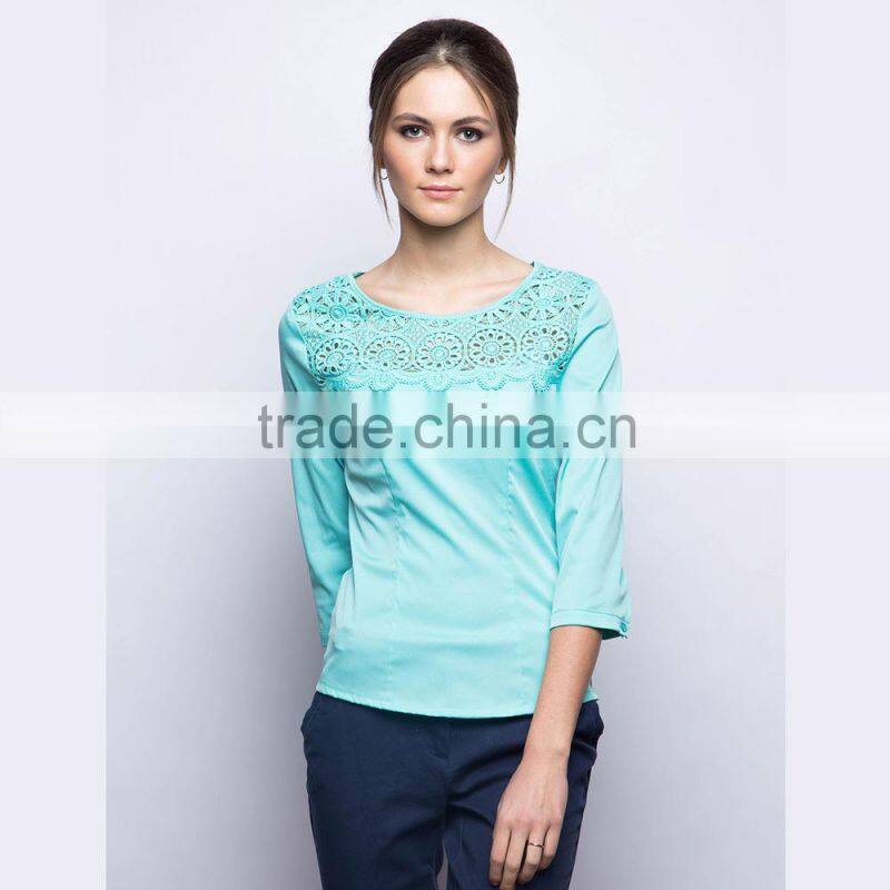 2015 fashion latest design 3/4 long sleeves tops images of ladies casual tops