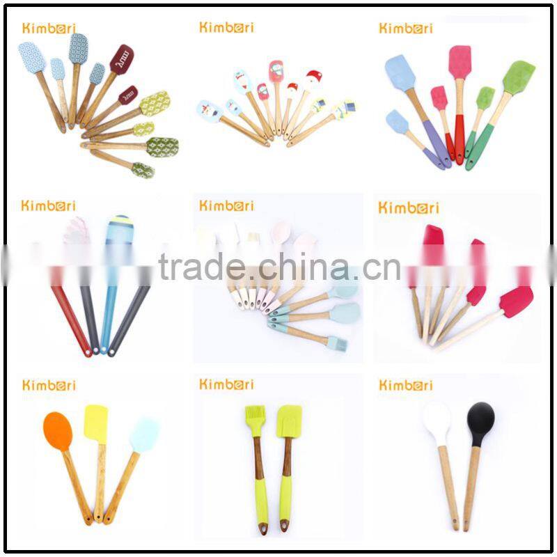 FDA/LFGB Set of Spatula Brush Set Good Quality Wood Handle Soft Grip Handle Silicon Spatula