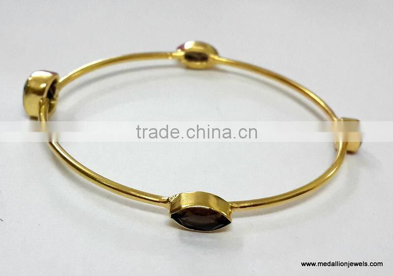 Labradorite Cushion Brass Gold Plated Bangles, Brass Gemstone Bangle, Fashionable Gemstone Bangle