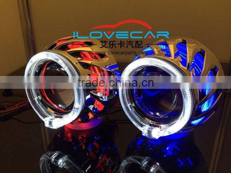 Universial HID Bi-xenon projector lens kit of headlight with round LED crystal angle eyes