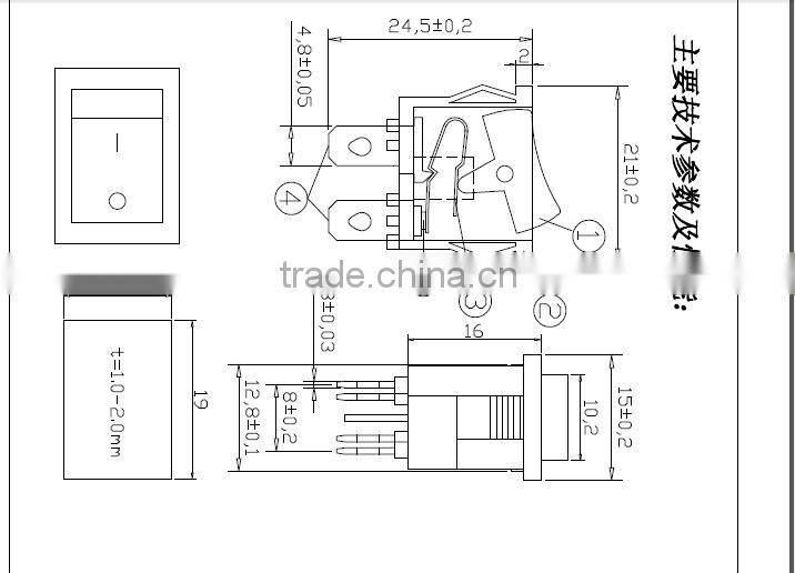 4 pin black rocker switch with on-off button KCD1-104 of high quality