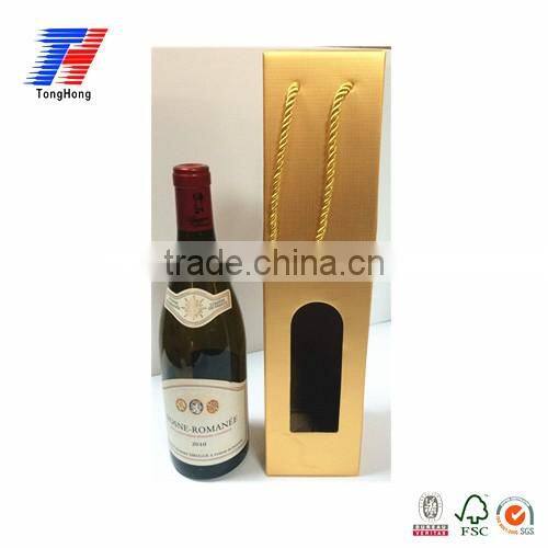 Customized luxury glod recycle corrugated/cardboard paper wine box with string