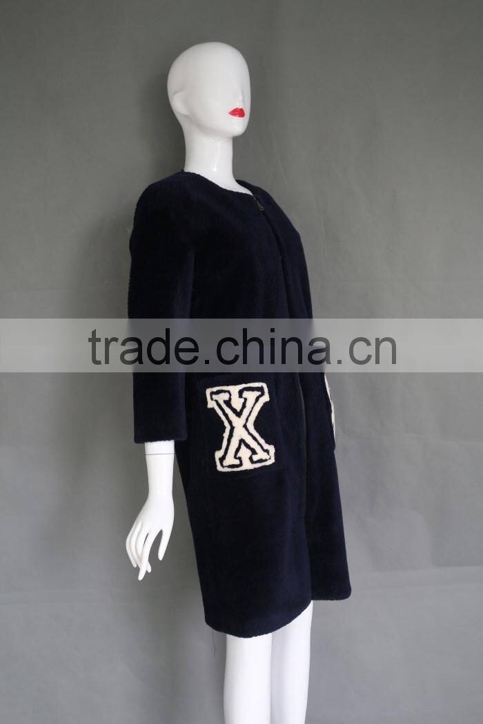 Morden Fashion Lamb Shearing Fur overcoat Winter Warm Women Fur Coat With Pattern Design
