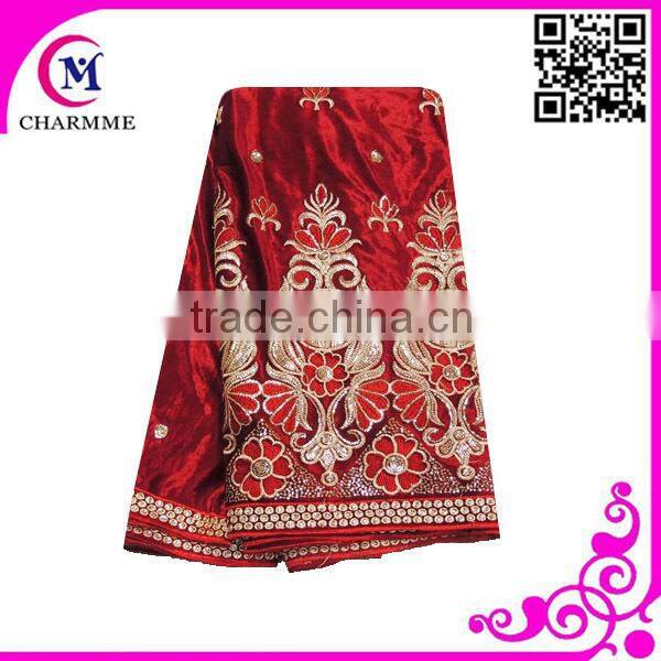 2015 newest royal blue/pink velvet embroidered CCL-000E heavy velvet fabric with fashion design