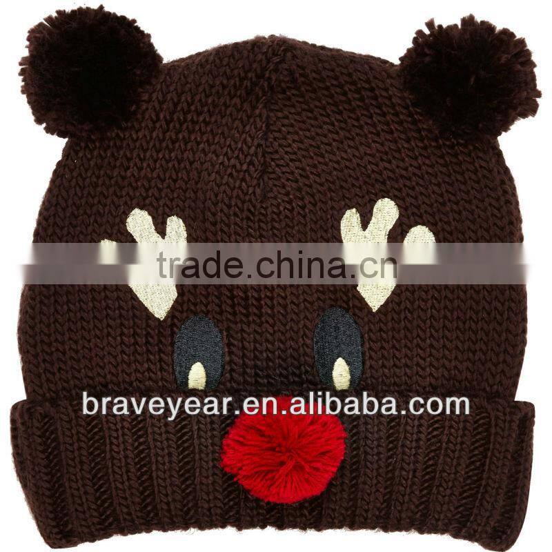 free knitting patterns animal hats with cute pom ears and nose