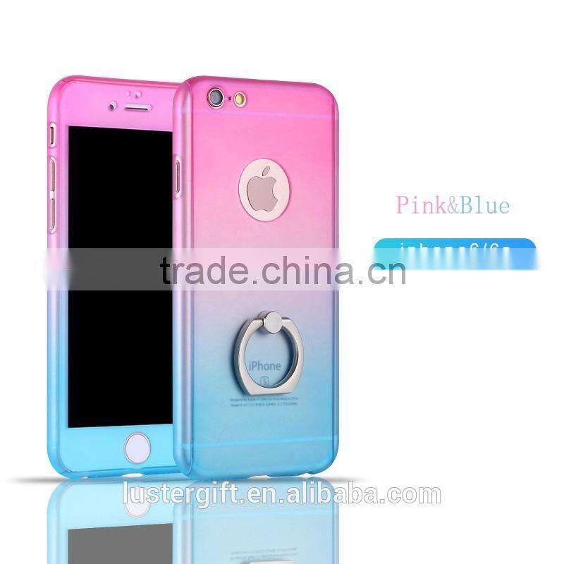 3 in 1 Phone Case with Rotating Ring Kickstand Tempered Glass Screen protector 360 Full body Cover Case for iPhone 6 6S