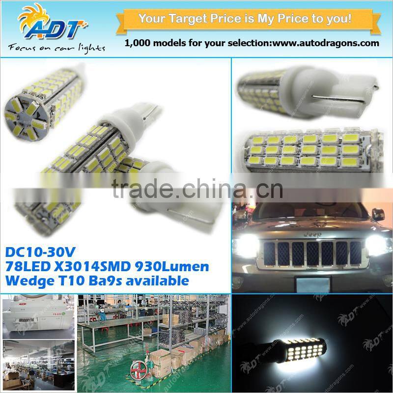 super white T10 Ba9s 3014 SMD 78 LED Car Side Wedge Light Lamp Bulb