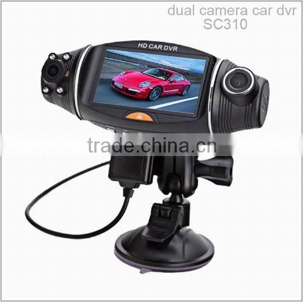 4 infrared LEDs 2.7 inch LCD display 120/140 degree wide angle high resolution car dvr gps dual camera