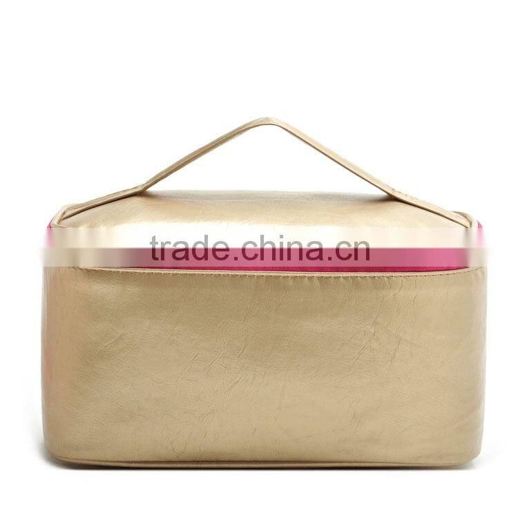 Golden large capacity cosmetic carry case,make up pouch with handle