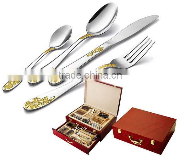 cutlery set wooden box, cutlery set 72, gold cutlery set