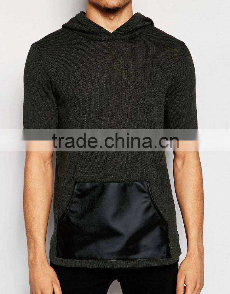 Promotion pullovers dark green men custom high quality short sleeves slim muscle hoodie