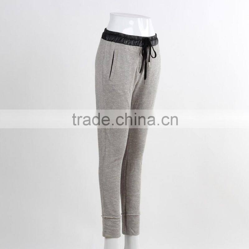 F5W30186 Newest Style Contrast Waistband Grey Sweatpants For Girls