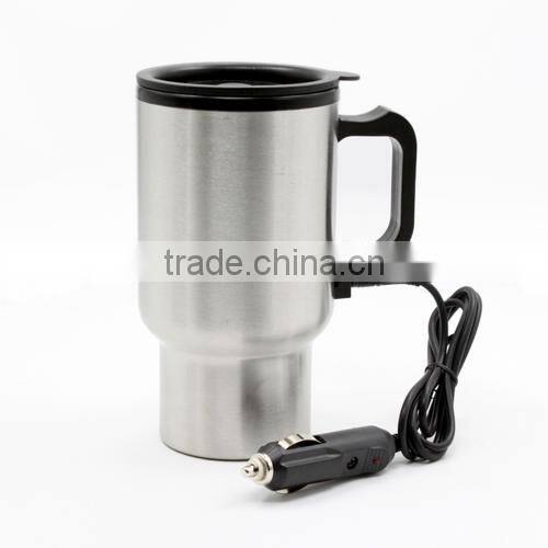 12V 450ml Stainless Steel Car Heated Cup Electronic Thermal Travel Mug Insulation Silver