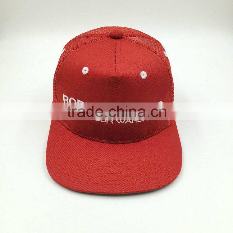 High quality popular embroidery flat brim trucker cap