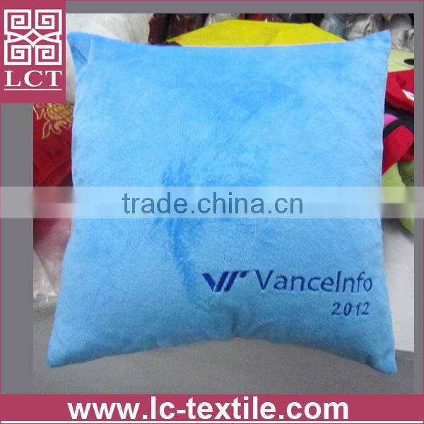 supply 2015 Ergonomic design bright blue high quality suede hug pillow with custom embroidery for promotional gift(LCTP0080)