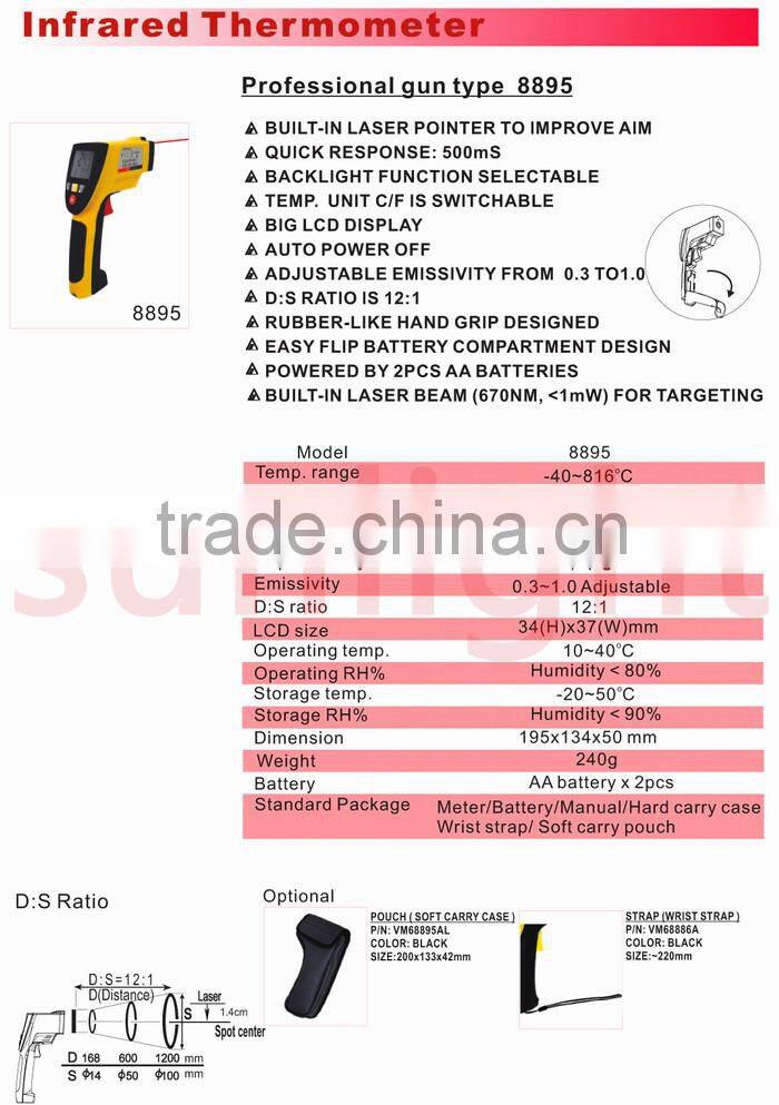 AZ8895 -40 - +816 Centigrade, 12:1 High Temperature Infrared Thermometer