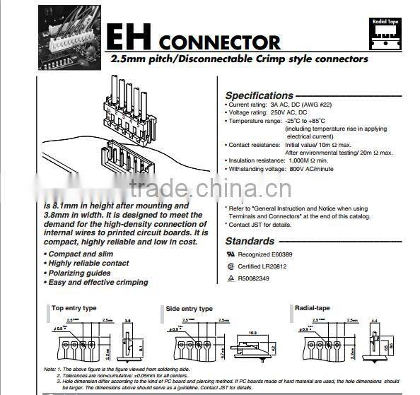wire to board connector EH series JST 2.5mm pitch 4 pin connector EHR-4 housing